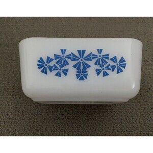 Vintage Jeannette Glass Glasbake Windmill Milk Glass Refrigerator Dish